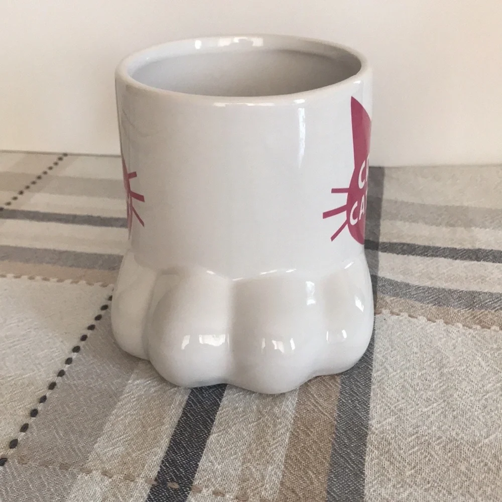 Big Mouth Crazy Cat Lady Cat Paw Coffee Tea Ceramic Mug White Pink 20oz Drink - Picture 4 of 11